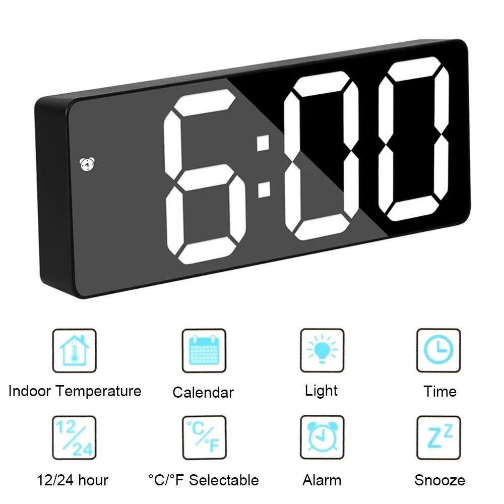 LED Digital Alarm Clock with Snooze, Time & Calendar