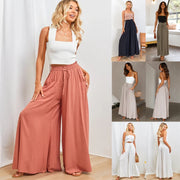 High Waist Wide Leg Pants - Elastic Waistband Summer Trousers