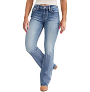 Women's Casual Button Pocket Jeans - Straight Leg Denim Pants