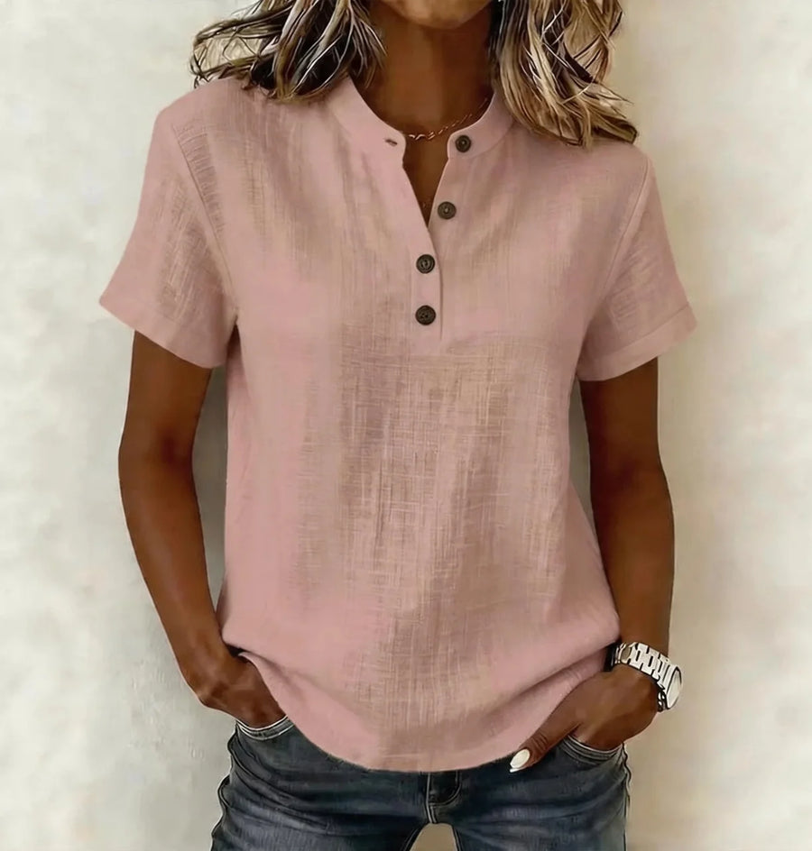 Short-Sleeve Linen Blouse | OWNLUXE