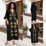 Embroidered V-Neck Short-Sleeve Swim Cover-Up | OWNLUXE