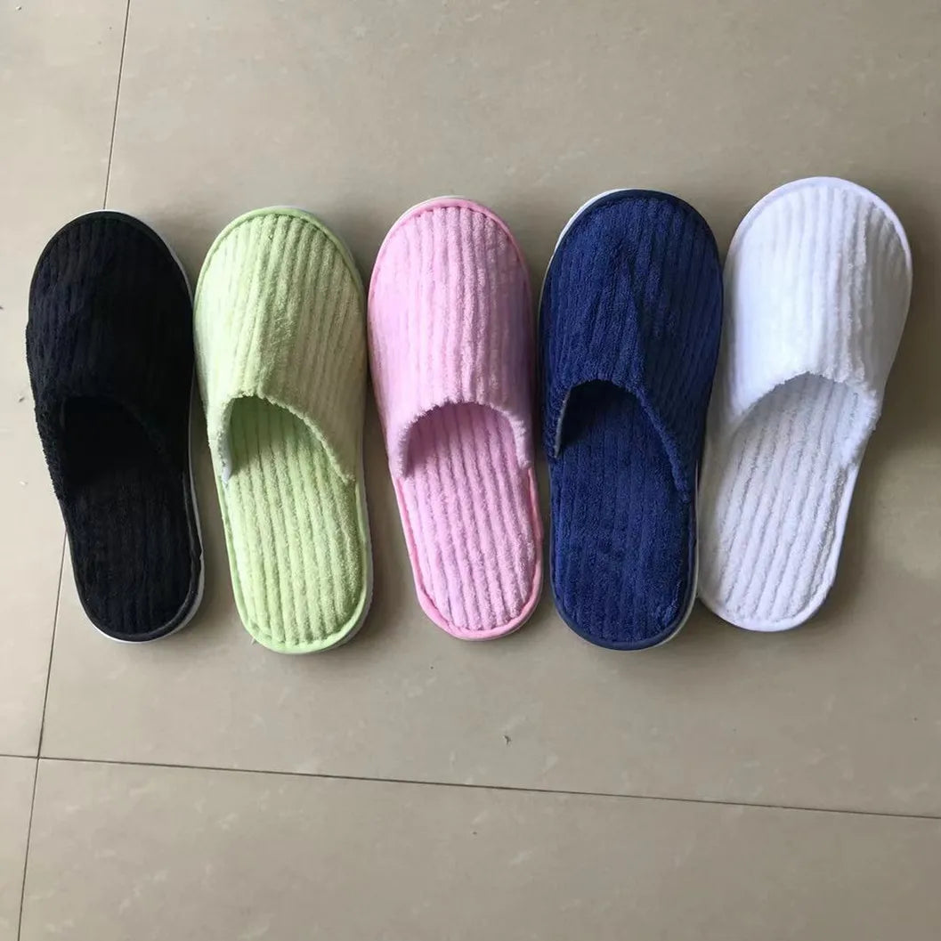 Disposable Hotel Spa Slippers – 5 Pairs Plush Cotton Slides