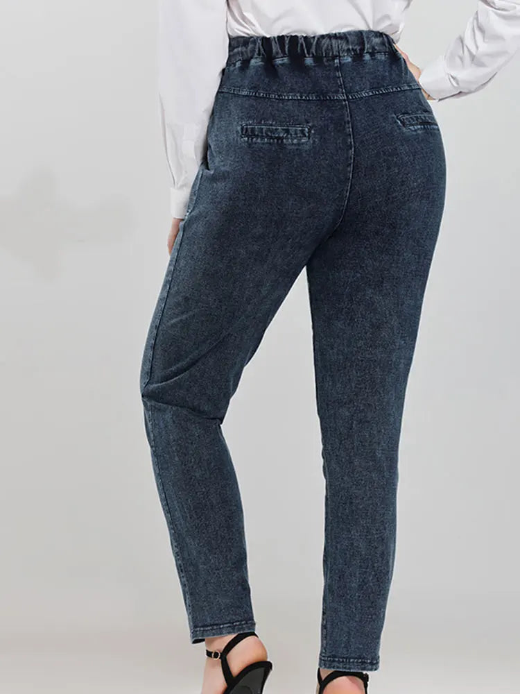 Women's Plus Size High Waist Jeans - Slim Fit Stretch Denim Pants