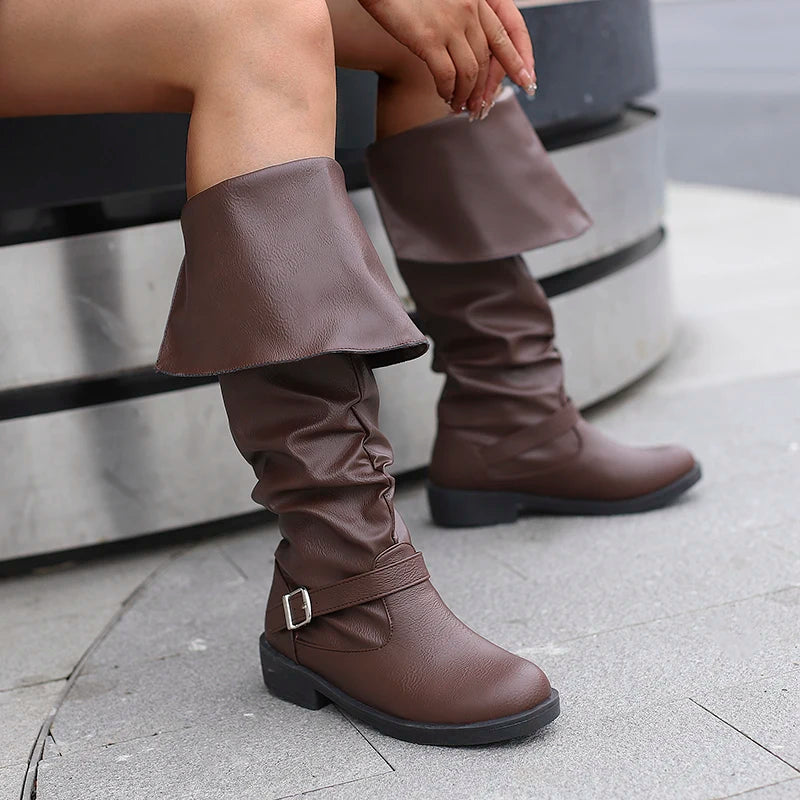 Mid-Calf Chelsea Boots with Low Square Heel – Casual Slip-On Style