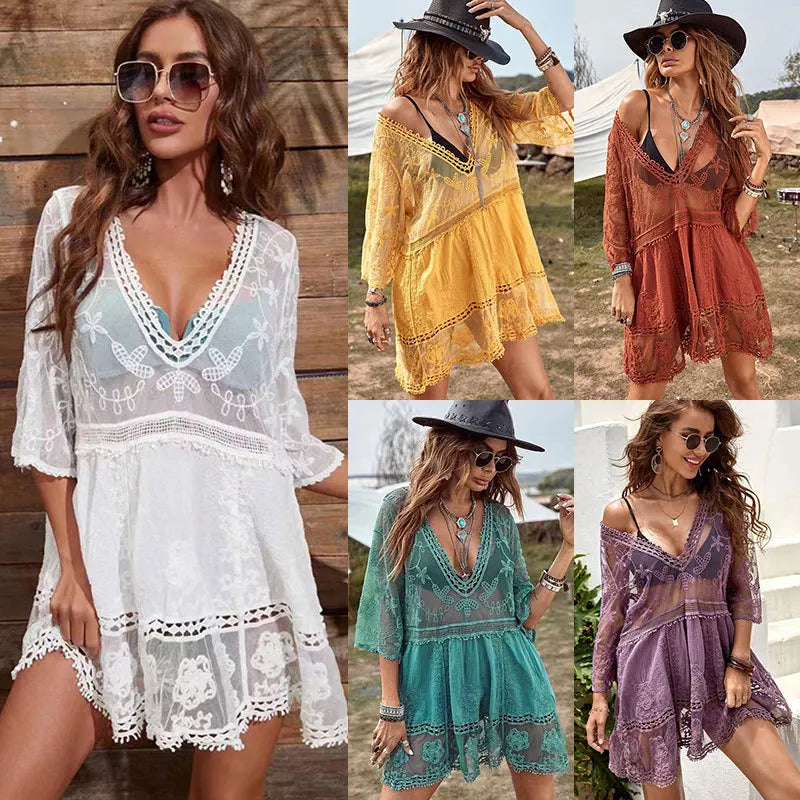 Lace V-Neck Swim Cover-Up | OWNLUXE