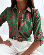 Load image into Gallery viewer, Versatile Printed Office Blouse – Midweight Jersey for All Seasons
