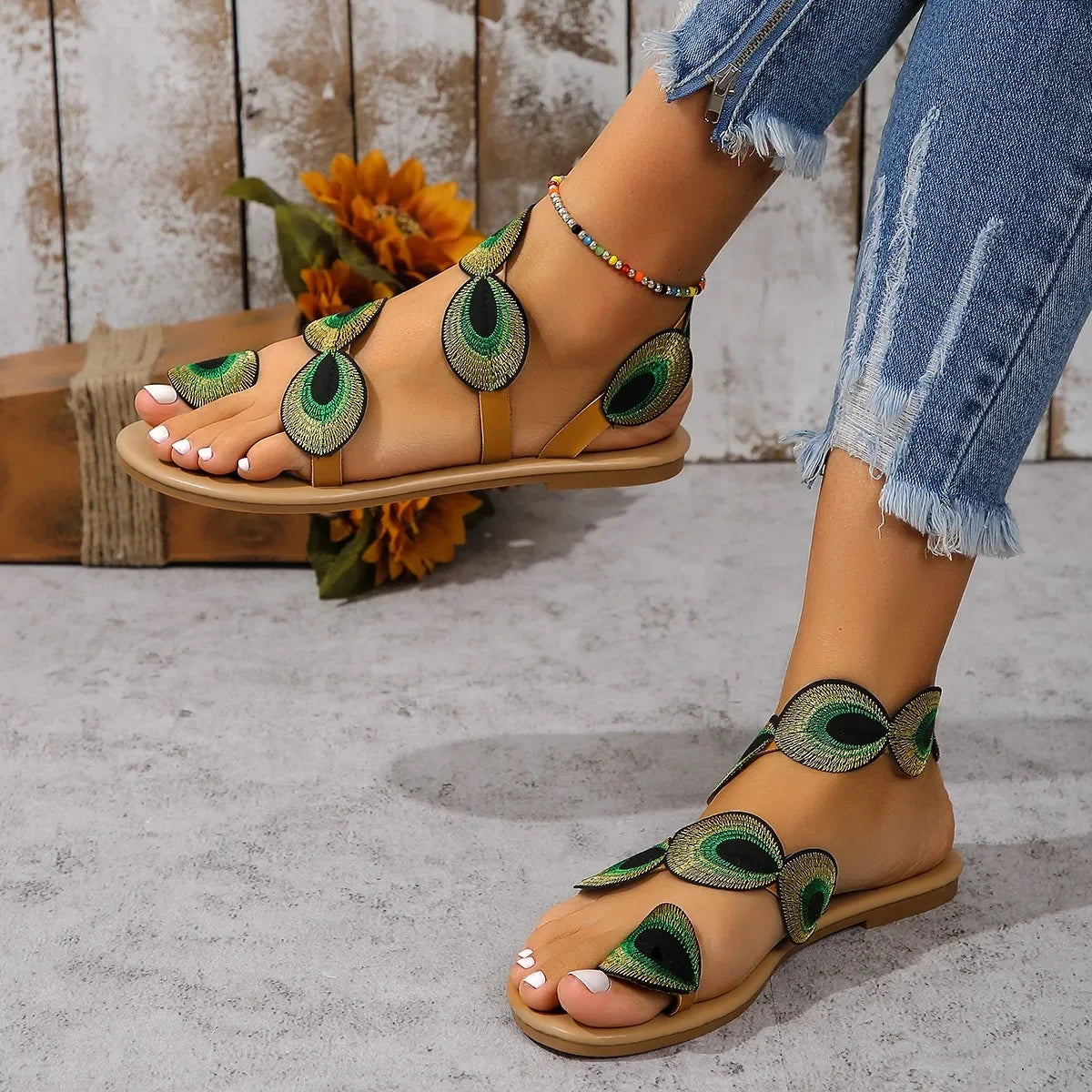 Plus-Size Yellow Embroidered Sandals – Shop at OWNLUXE