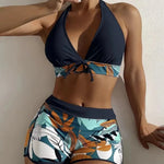 Load image into Gallery viewer, Fashion Printed Swimsuit Women Spliced Lace Up Sporty Surfing Bikini Set Bathing Suit Beachwear Swimwear Female Swimming Suits
