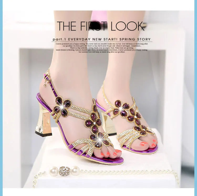 Summer Rhinestone Gladiator Sandals – High Heel Party Shoes