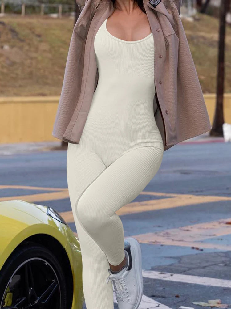 Shapewear Jumpsuit for Women – Ribbed Sleeveless Yoga Romper
