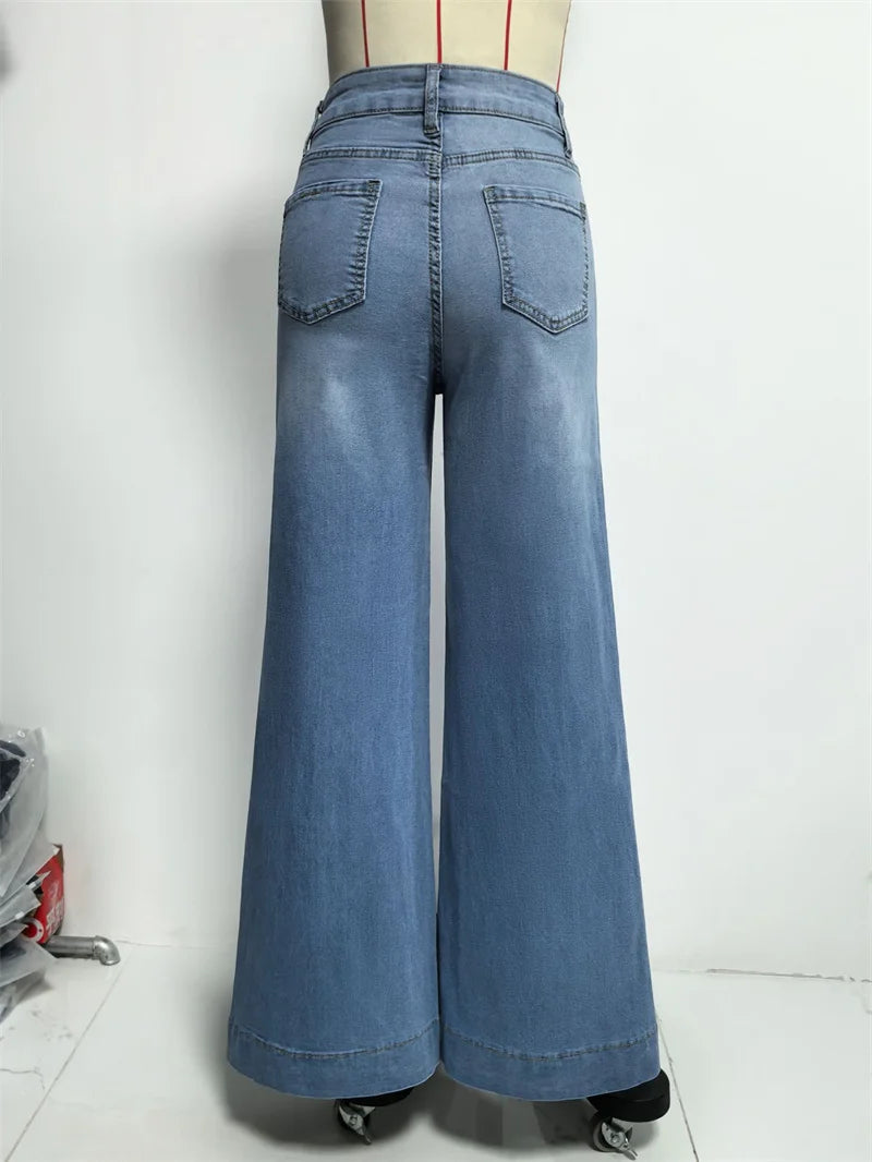 Women's High Waist Wide Leg Denim Pants | OWNLUXE
