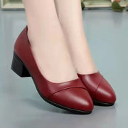 Square Heel Loafer Pumps with Pointed Toe, Slip-On