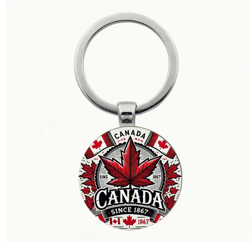 Canadian Maple Leaf Alloy Keychain - Elegant Red & White Design with Canada 1867 Text