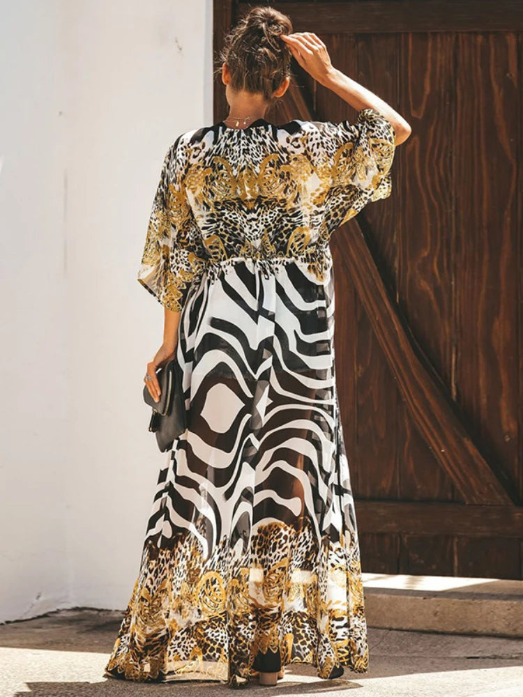 Chiffon Leopard Print Printed Swim Cover-Up | OWNLUXE