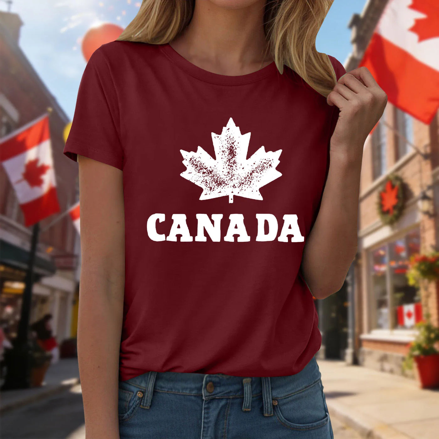 Canada Day Print T-Shirt Round Neck Short Sleeve | OWNLUXE