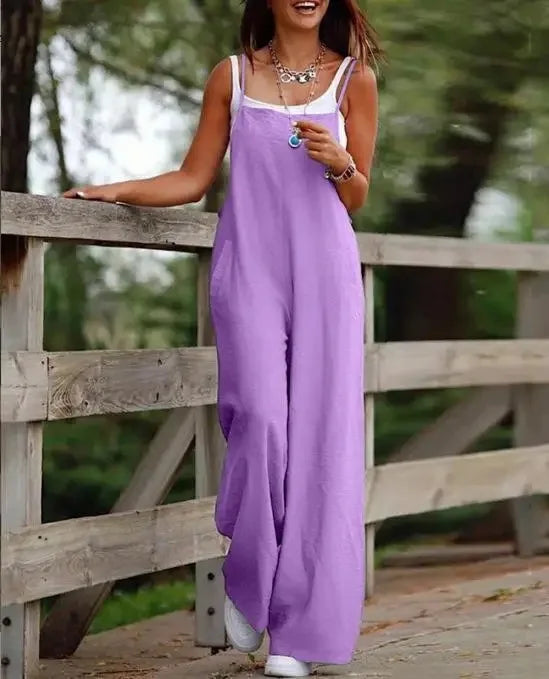 Chic Summer High-Waist Full-Length Jumpsuit – Skinny Casual Romper with Wide Leg Pants