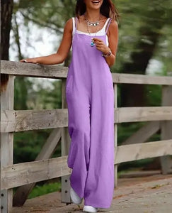 Chic Summer High-Waist Full-Length Jumpsuit – Skinny Casual Romper with Wide Leg Pants