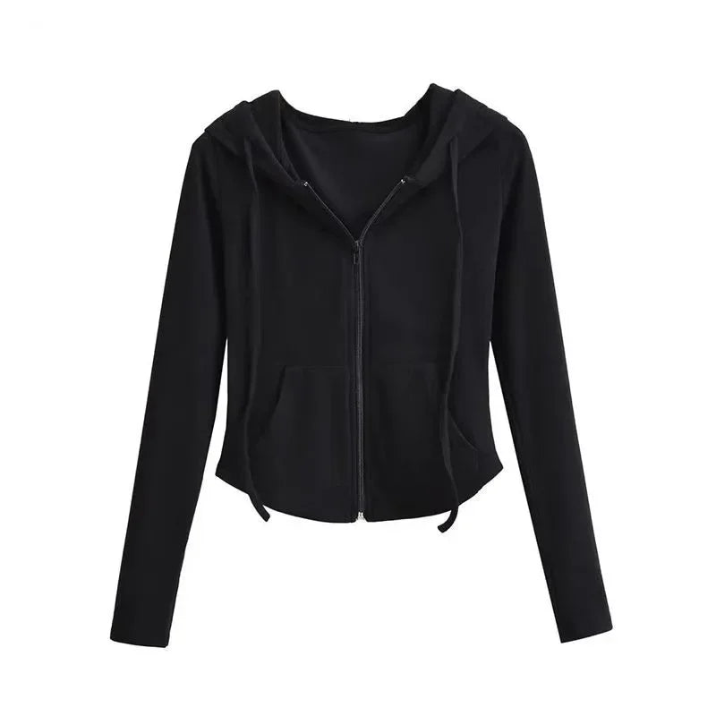 Cropped Hooded Zip-Up Long-Sleeve Jacket | OWNLUXE