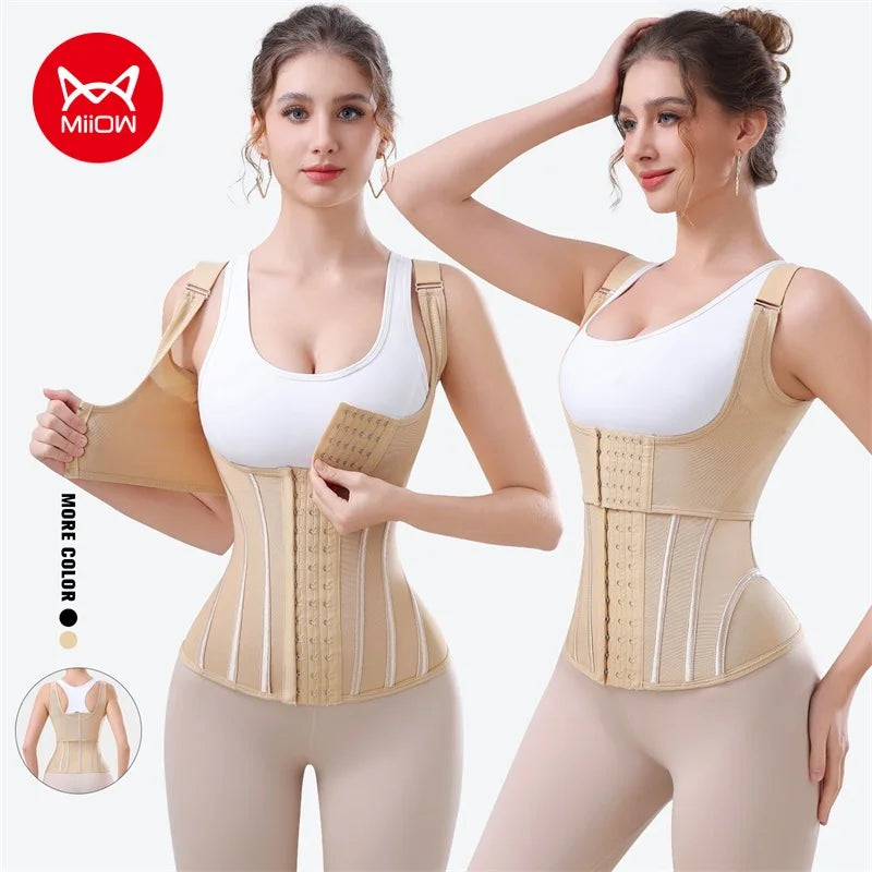 MiiOW U-shaped Waist Trainer Corset Women Shaper Waist Trainer Steel Bone Slimming Mesh Breathable Women's Tank Top Shapewear