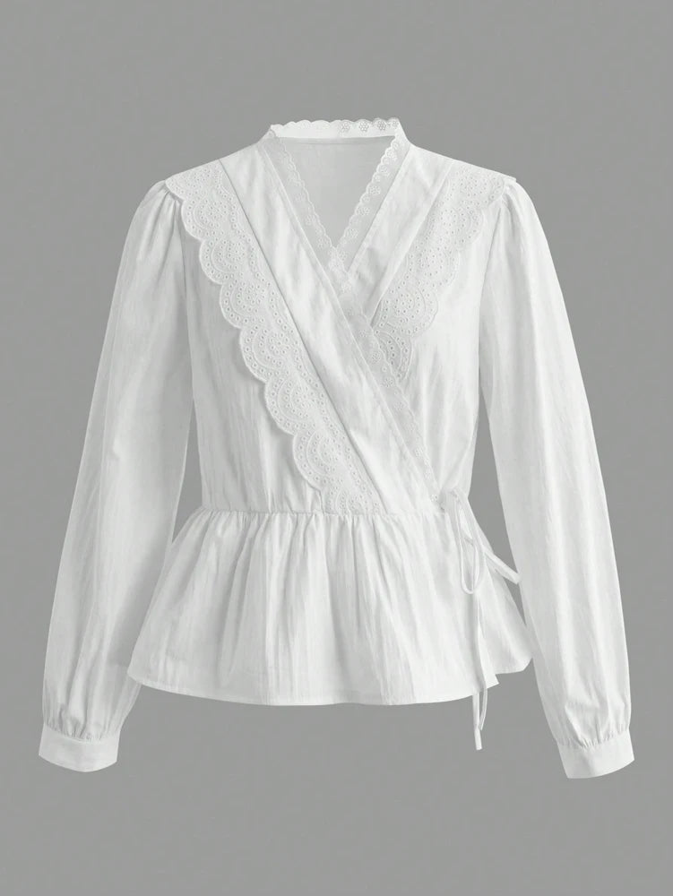 Fall Lace Long-Sleeve Blouse | OWNLUXE