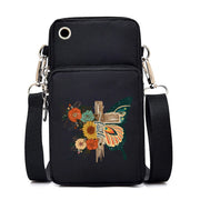 Mini Nylon Phone Crossbody Bag – Butterfly Print Neck Pouch with Zipper