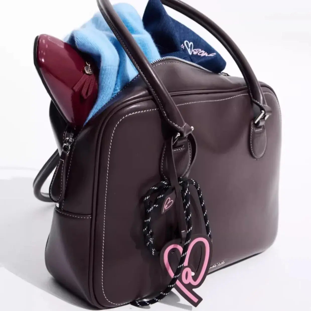 Large Capacity Soft Leather Tote Bag - Heart-Shaped Crossbody Handbag | OWNLUXE