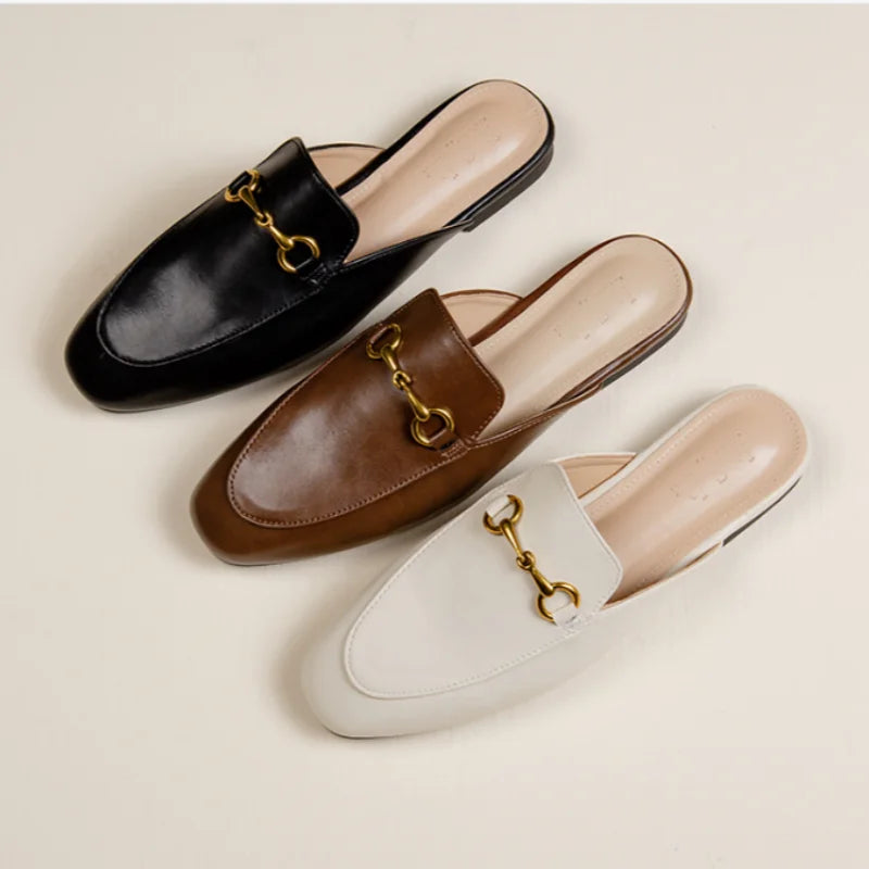 Women’s Chain Detail Flat Mules – Closed Toe Slides