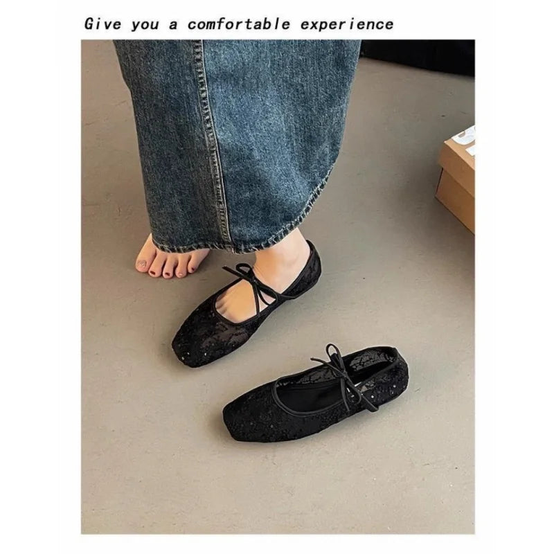 Women's Square Toe Lace Mesh Flats – Shop at OWNLUXE