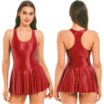 Load image into Gallery viewer, Women&#39;s Swimsuit U Neck Leotard Dresses Sportswear Swimwear Glossy Tank Dress One-Piece Sleeveless Yoga Ballet Dance Costume

