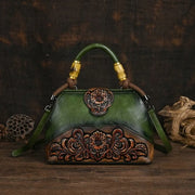 Vintage Carved Leather Handbag - Handmade Luxury Shoulder Bag