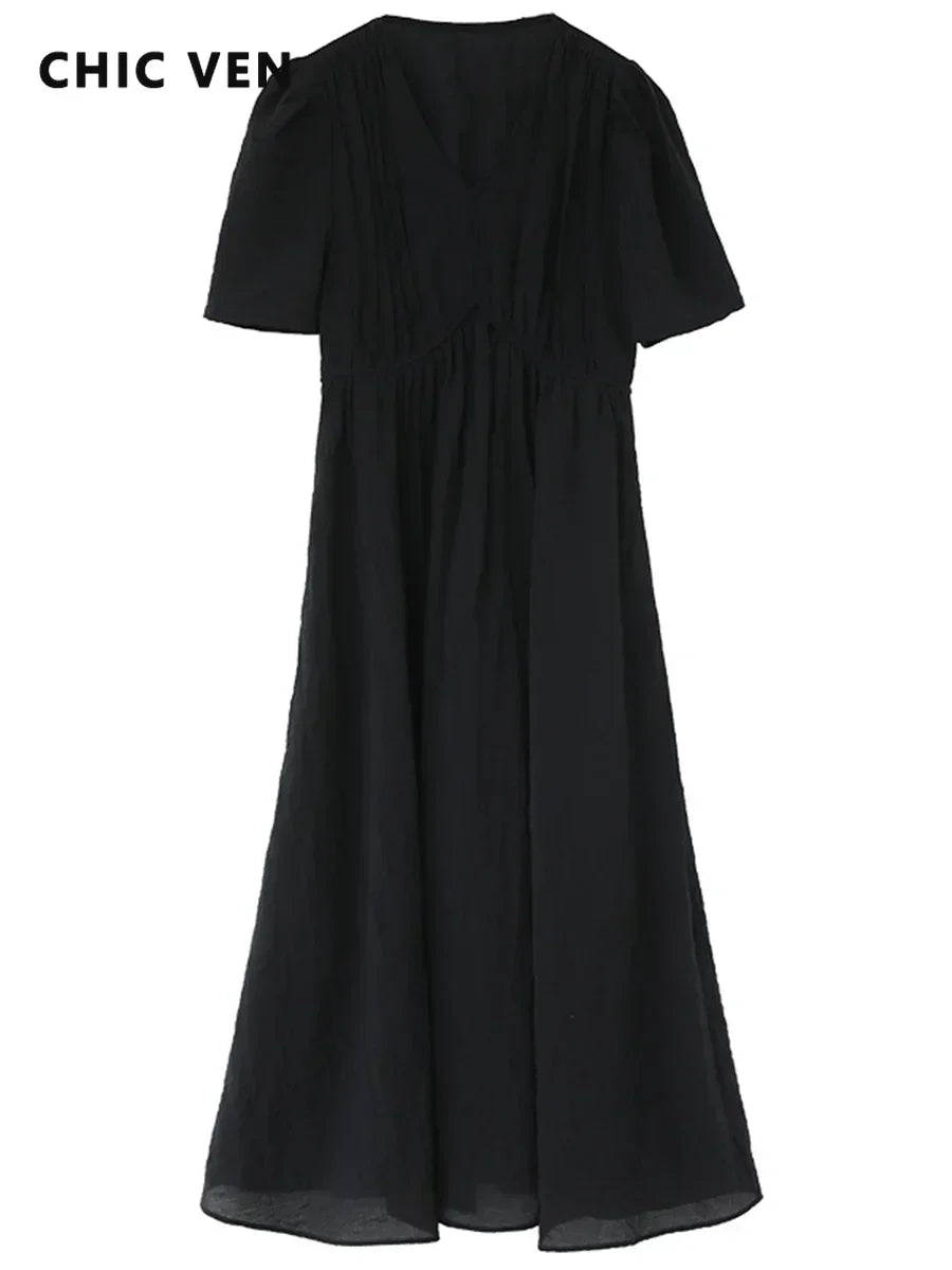 Puff-Sleeve V-Neck Maxi Dress | OWNLUXE