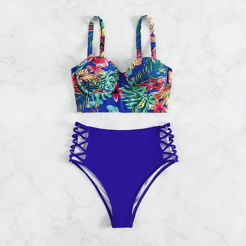 Push-Up High-Waist Tropical Bikini Set | OWNLUXE