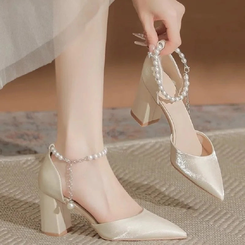 Ankle Strap Low Heel Adjustable Elegant Pearl Accessory – Shop at OWNLUXE