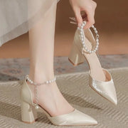 Ankle Strap Low Heel Adjustable Elegant Pearl Accessory – Shop at OWNLUXE