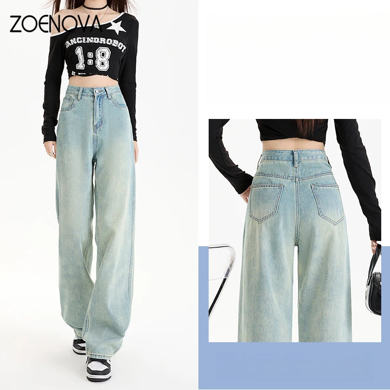 Vintage-Washed High-Waisted Jeans – Bold, Baggy & On-Trend | Jean Taille Haute Délavé – Ample, Audacieux et Tendance