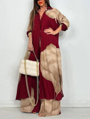 Women’s Printed Long Shirt & Pants Set – Loose Spring/Summer