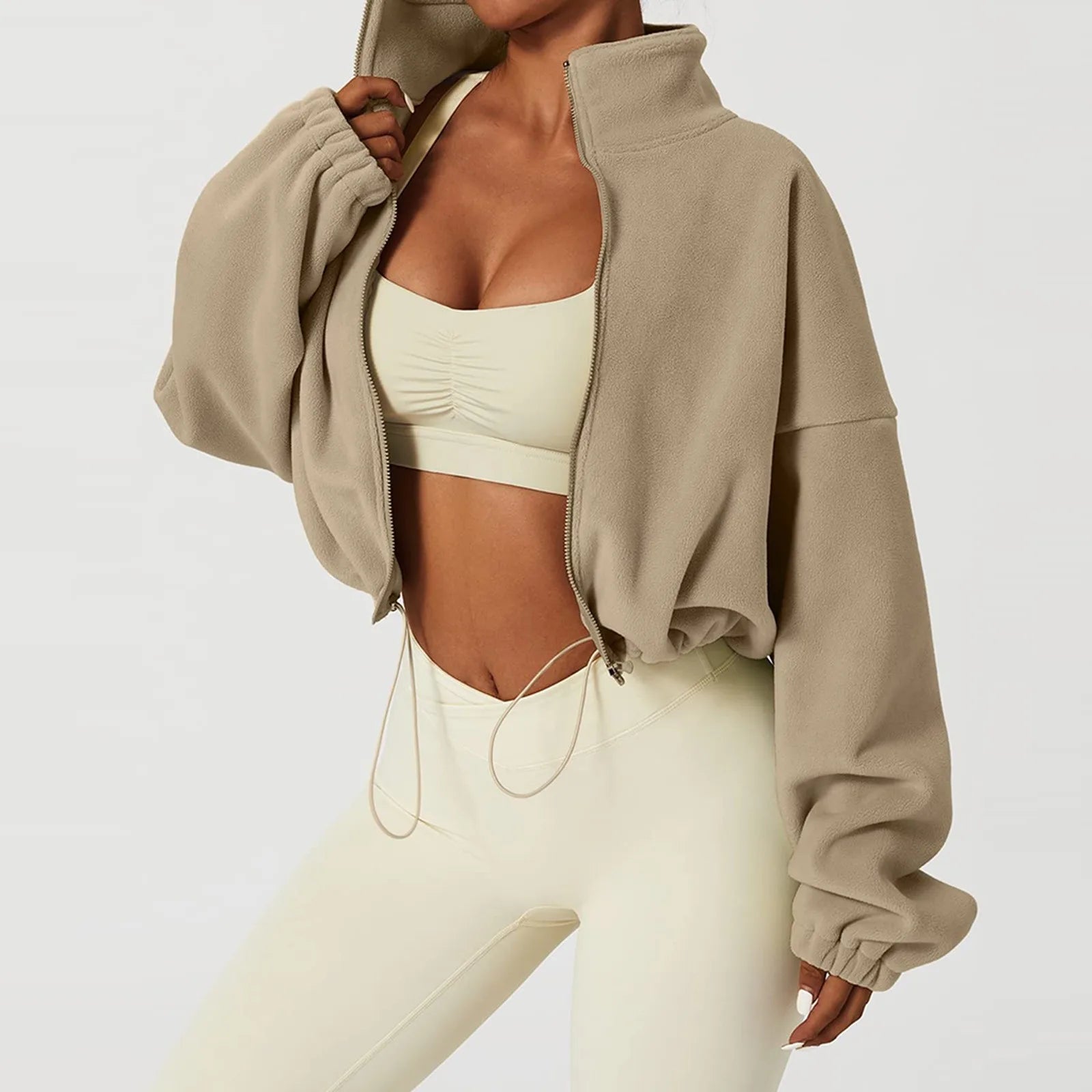 🔥 Women's Oversized Fleece Zip-Up Crop Jacket – Cozy & Stylish for Autumn/Winter ❄️
