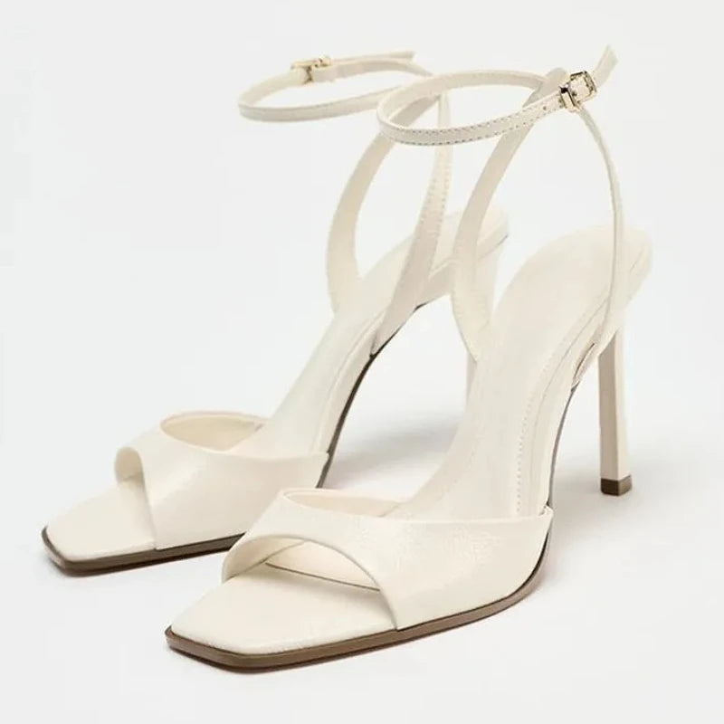 Elegant Ankle Strap High Heels Ladies Square Toe Fashion Party Dress Shoes Office Hollow Sexy Designer Brand Sandals Women Pumps