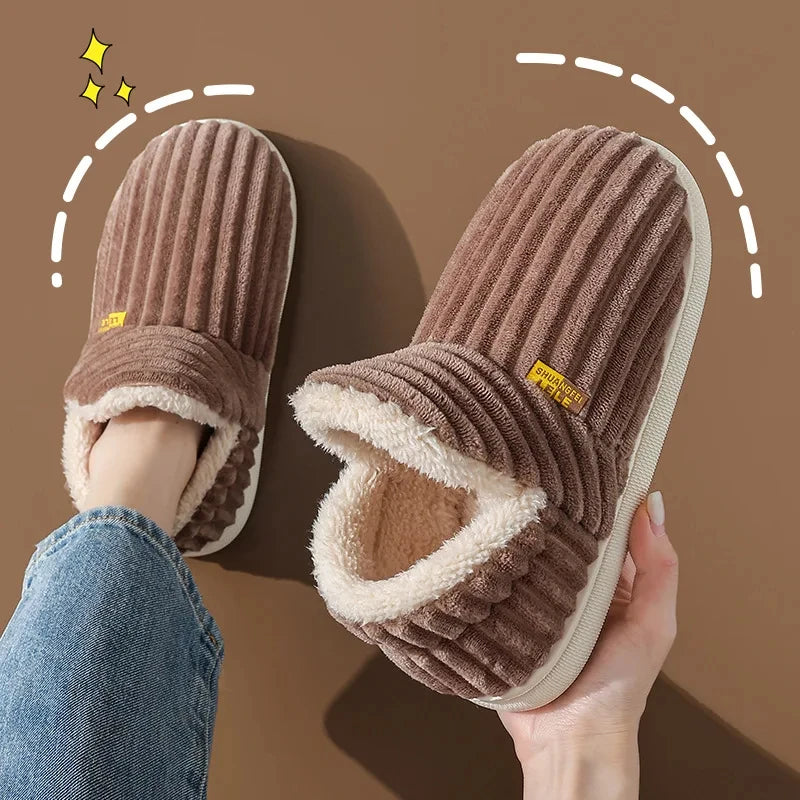 Evshine Winter Fur Plush Slippers – Soft Sole Home Shoes