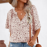 Plus Size Floral Summer Pullover with Stand Collar