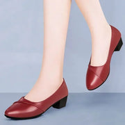 Square Heel Loafer Pumps with Pointed Toe, Slip-On
