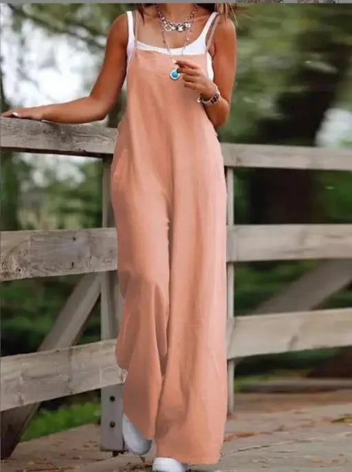 Chic Summer High-Waist Full-Length Jumpsuit – Skinny Casual Romper with Wide Leg Pants