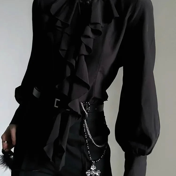 Harajuku Vintage Victorian Blouse - Ruffled Stand Collar Shirt