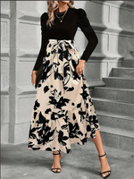 Load image into Gallery viewer, Loose-Fit Patchwork Print Dress with O-Neck – Ankle-Length, Casual Autumn/Winter

