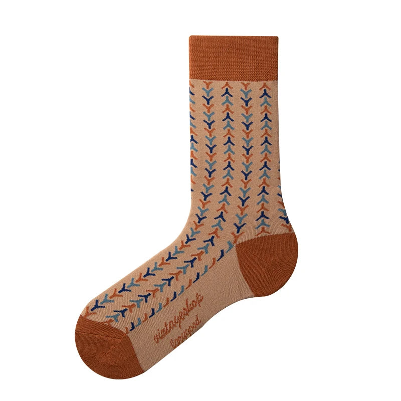 1 Pair Women Socks Spring Autumn Retro Style Men Couple Cotton Socks Flower Stripe Plaid Pattern Solid Colorful Socks EUR 37-43