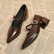 Chunky-Heel Pointed-Toe Mary Jane Pumps – Shop at OWNLUXE