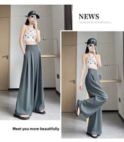 Women's High Waist Wide Leg Suit Pants - Straight Cut Floor Length Trousers