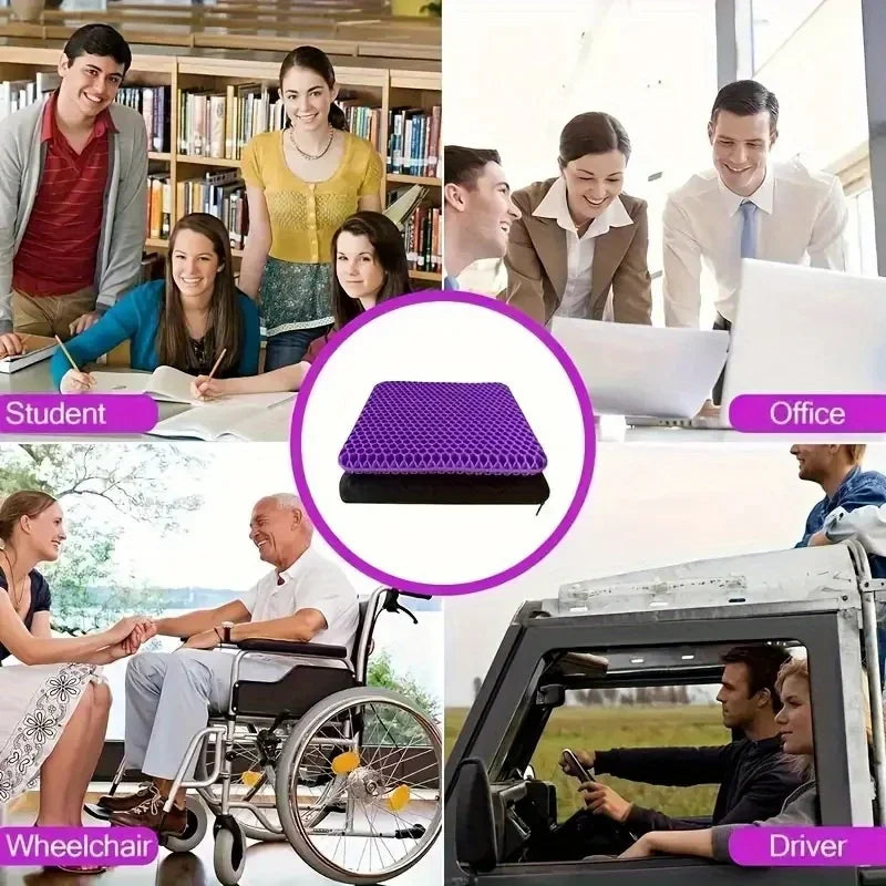 Breathable Gel Seat Cushion - 100% Honeycomb TPR with Protective Cover for Office, Car & Wheelchair