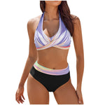 Load image into Gallery viewer, bikini Beach Colour Block Floral Printed Women&#39;s Swimsuit High Waist Two Piece For Teenagers biquinis feminino tendência 2024
