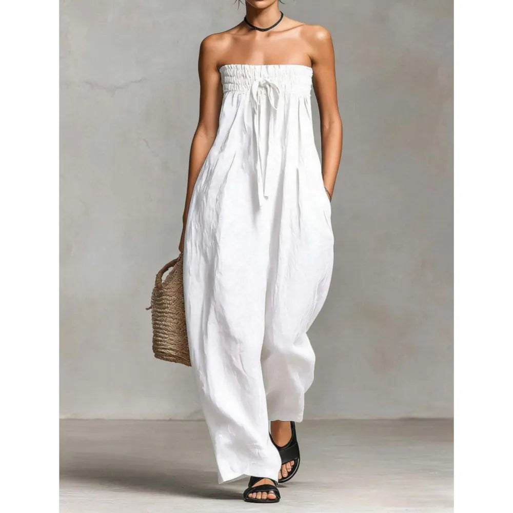 Sexy Strapless Wide Leg Jumpsuit Women Off Shoulder Backless Loose Romper summer pink Sleeveless Casual Beach Jumpsuits Overalls